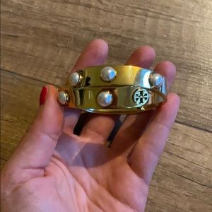 Tory Burch pearl and metal double wrap bracelet